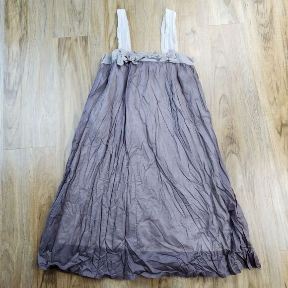 💜Piko 1988 Taupe & Cream Babydoll Boho Sleeveless Dress Small - Picture 1 of 11